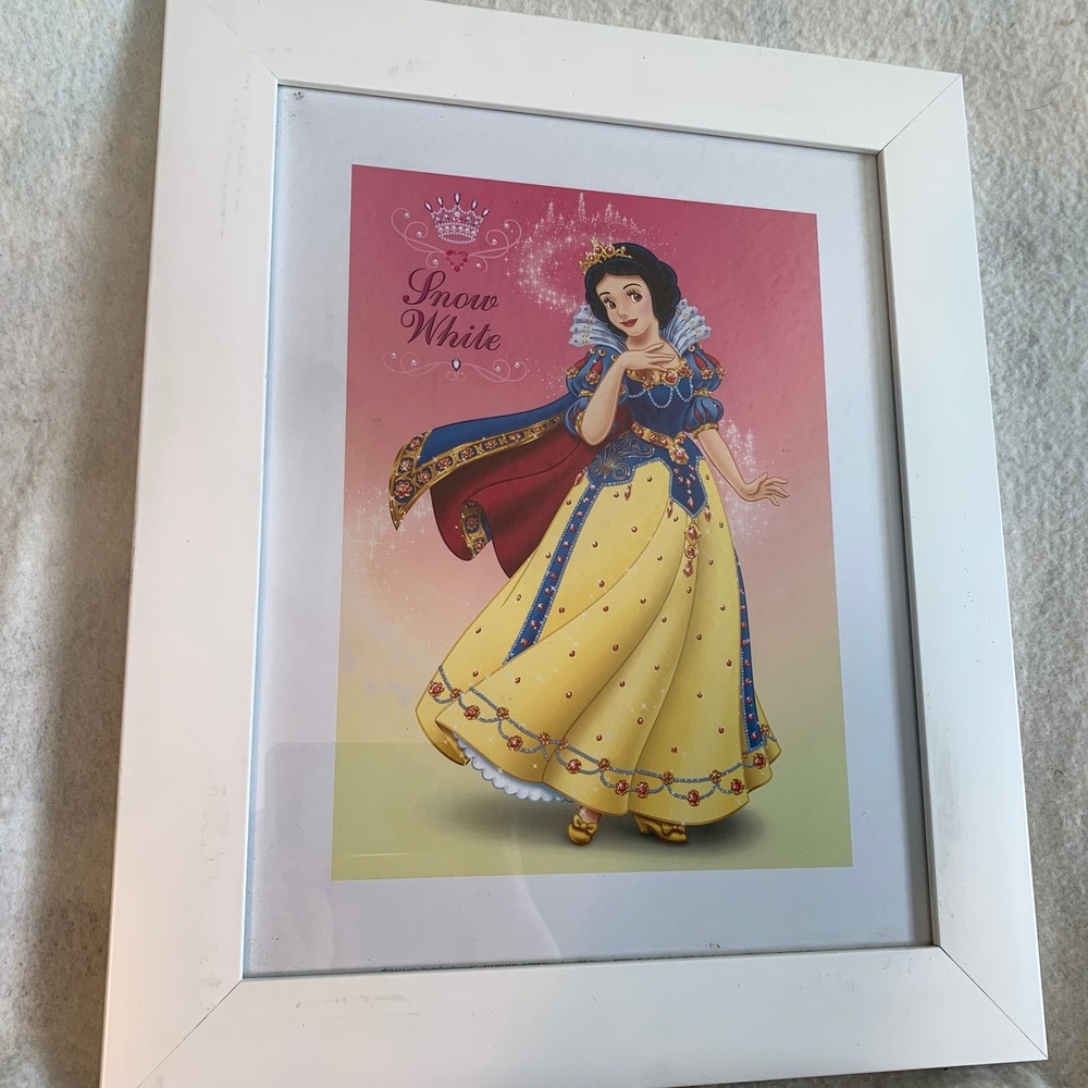 Disney Snow White Framed Wall Art Print Princess Jeweled Gown White Frame 11x14